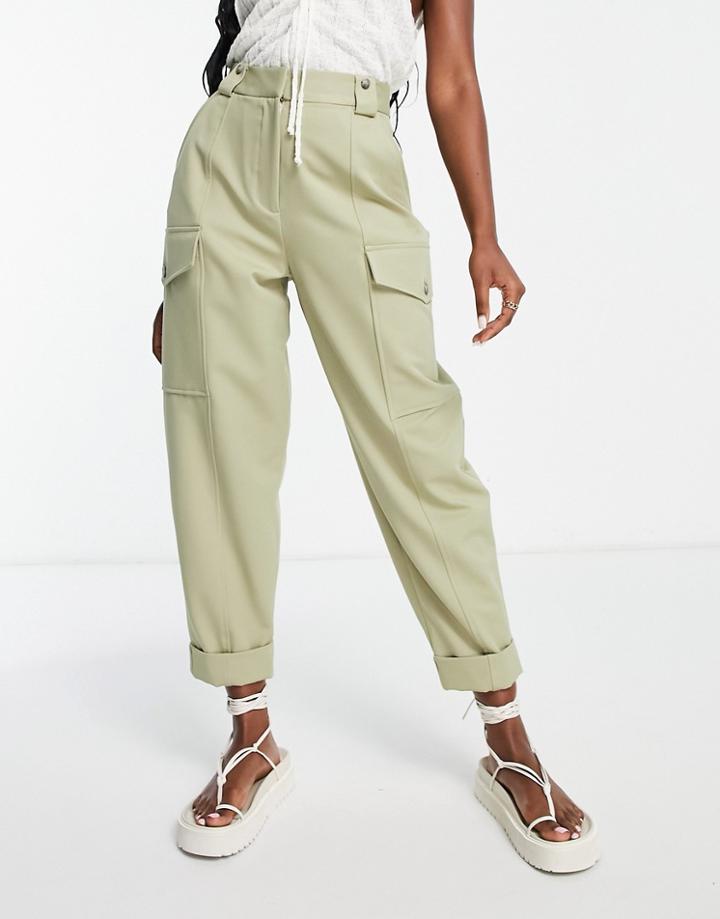 River Island Utility Peg Pants In Khaki-green