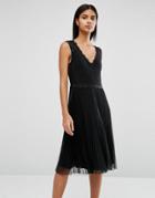 Oasis Lace Pleated Dress - Black