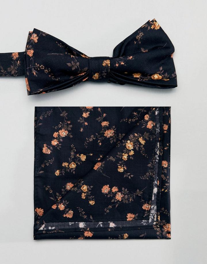 Gianni Feraud Liberty Print Bow Tie And Self Pocket Square - Black