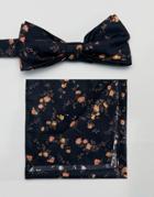 Gianni Feraud Liberty Print Bow Tie And Self Pocket Square - Black