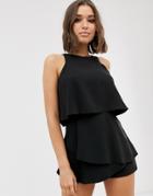 River Island Double Layer Romper In Black