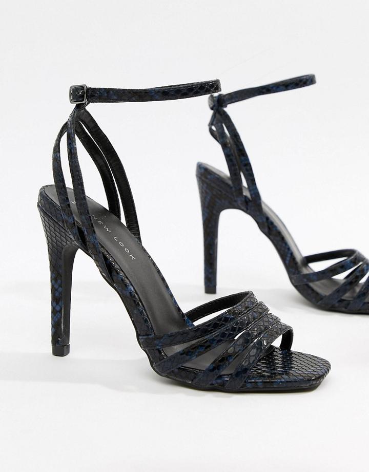 New Look Snake Effect Heeled Sandal - Navy