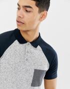 Asos Design Polo Shirt With Contrast Pocket In Interest Fabric - Gray