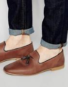 Asos Tassel Loafers In Brown Washed Leather - Brown