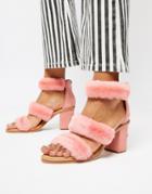 Ugg Excluisve Del Rey Pink Triple Strap Fluffy Heeled Sandals - Pink