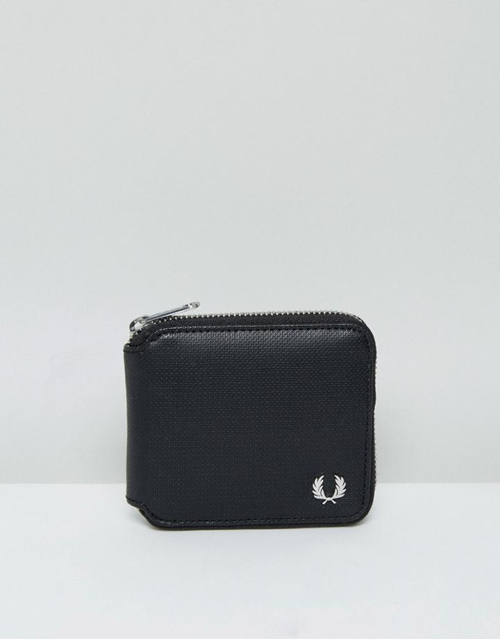 Fred Perry Zip Around Wallet In Pique Black - Black