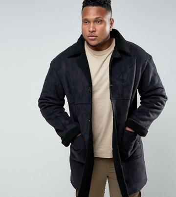 Sixth June Plus Faux Shearling Jacket In Black - Black