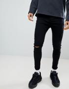 Kings Will Dream Muscle Fit Jeans With Distressing In Black - Black