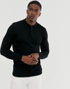 Brave Soul Knitted Long Sleeve Polo In Black - Black