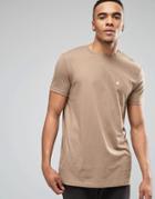 Asos Longline T-shirt With Crew Neck And Logo In Stone - Sand Dune