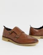 Asos Design Monk Shoes In Tan Leather - Tan