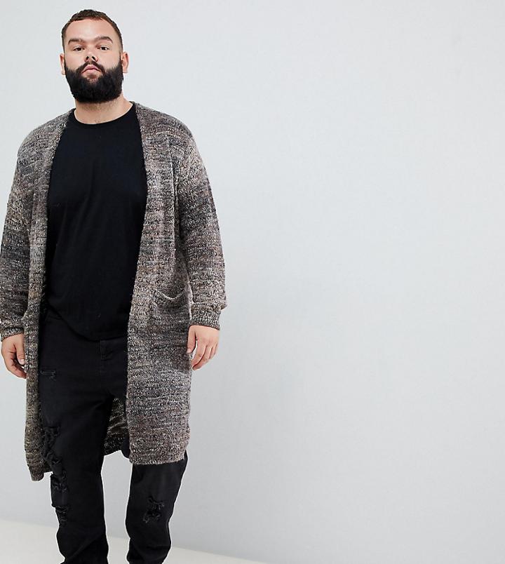 Asos Design Plus Longline Textured Cardigan In Brown Space Dye Yarn - Brown