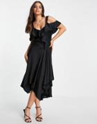 Topshop Premium Spliced Occasion Dress In Black