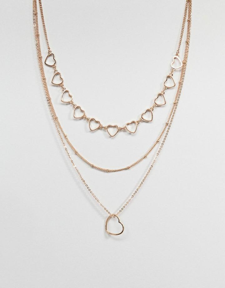 Asos Cut Out Heart Multirow Necklace - Gold