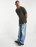 Sixth June Relaxed Fit Embossed Embroidery T-shirt In Khaki-green