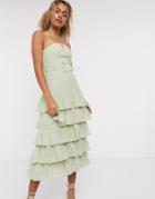 & Other Stories Layered Belted Strapless Dress In Green