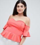 Asos Design Curve Pep Hem Top In Scuba - Orange