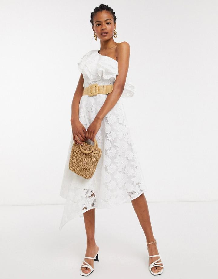& Other Stories Embroidered Floral One Shoulder Ruffle Dress In Off White