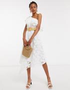 & Other Stories Embroidered Floral One Shoulder Ruffle Dress In Off White