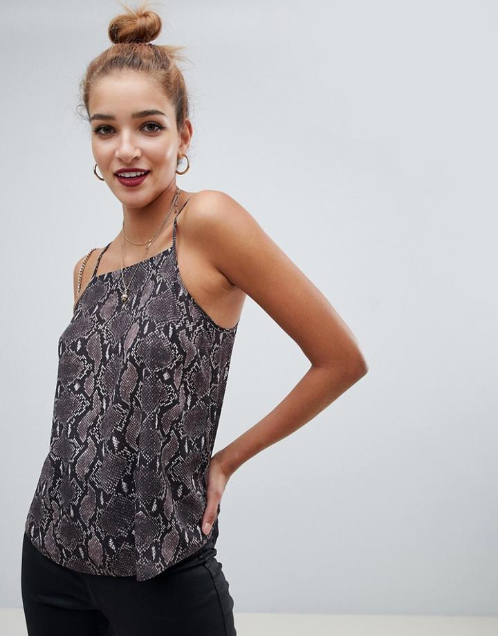 Asos Design Cami With Square In Snake Print - Multi