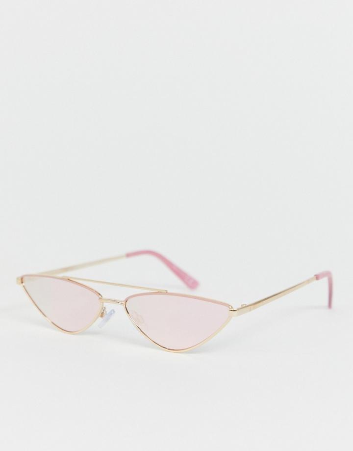 River Island Slim Cateye Sunglasses In Pink-gold