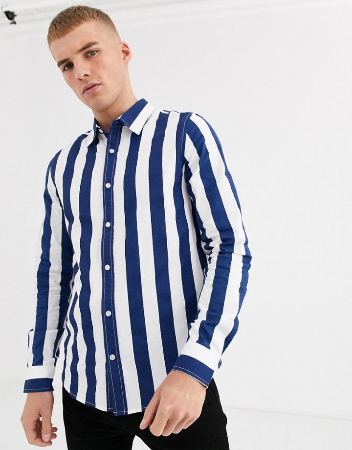 Process Black Thick Stripe Slim Fit Shirt-navy
