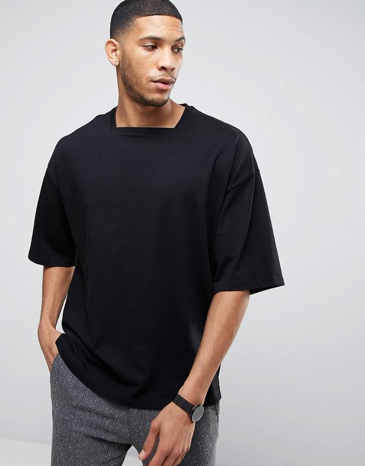 Asos Super Oversized T-shirt In Heavyweight Jersey With Square Neck - Black