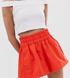 Asos Design Petite Denim Short With Gathered Waist Detail In Red