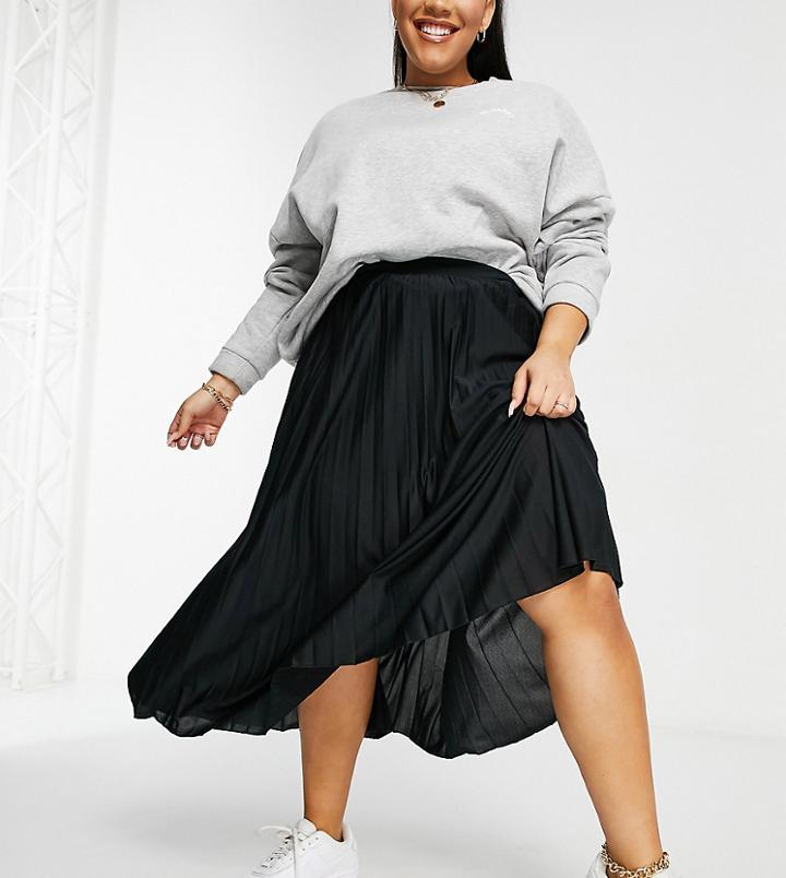 Asos Design Curve Pleated Midi Skirt In Black
