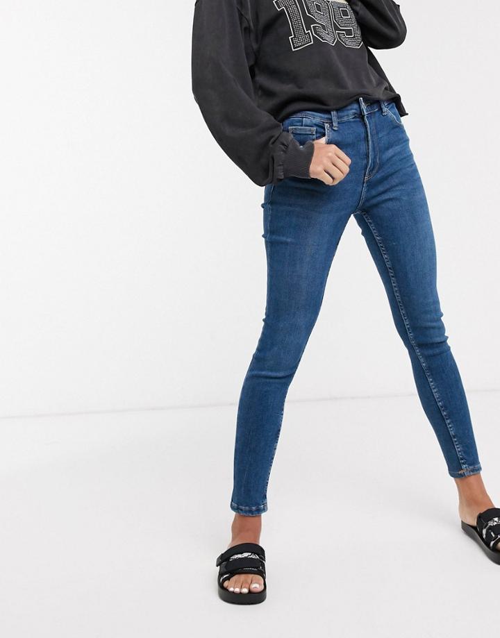 Bershka Super Skinny 5 Pocket Jeans In Dark Blue-blues