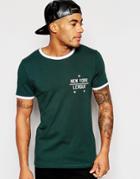 Asos Muscle T-shirt With Ringer And New York Pocket Print - Green