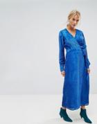 Gestuz Velvet Printed Maxi Dress With Tied Waist - Blue