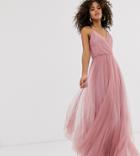 Asos Design Tall Cami Pleated Tulle Maxi Dress - Pink