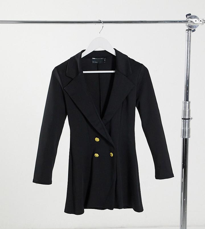 Asos Design Petite Glam Double Breasted Jersey Blazer-black