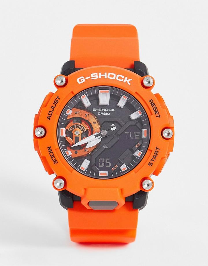 Casio G Shock Unisex Silicone Watch In Orange Ga-2200m-4aer-black