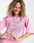 Love Moschino Poetry Heart Logo Boxy T-shirt In Pink
