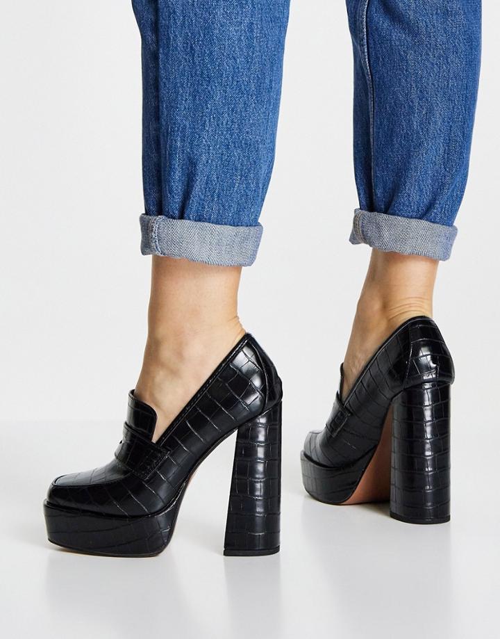 Asos Design Pippin Platform Heeled Loafers In Black