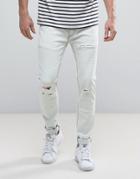 Soul Star Skinny Stretch Bleached Ripped Jeans - Blue