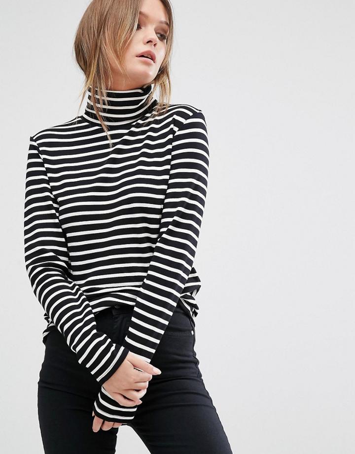 Lee Roll Neck Stripe Top - Black