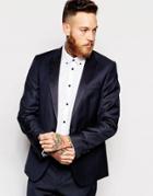Asos Slim Fit Tuxedo Suit Jacket In 100% Wool - Navy