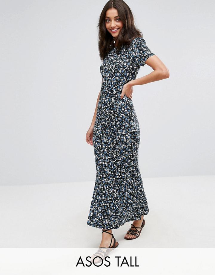 Asos Tall City Maxi Tea Dress In Floral Print - Multi