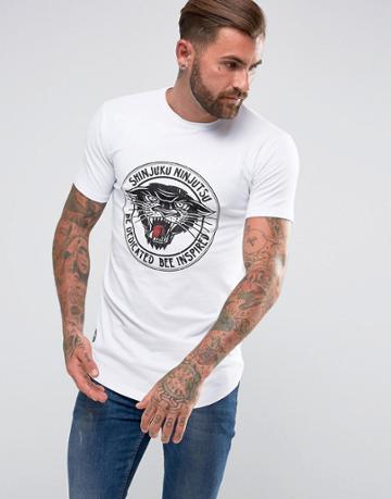 Bee Inspired Muscle T-shirt In White With Panther Print - White
