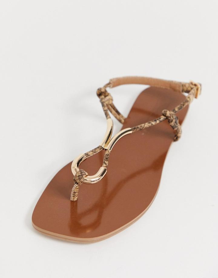 Asos Design Falsify Flat Sandals In Snake Print - Multi