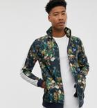 Asos Design Tall Track Jacket In Retro Fabric With Floral Print And Side Stripe - Black