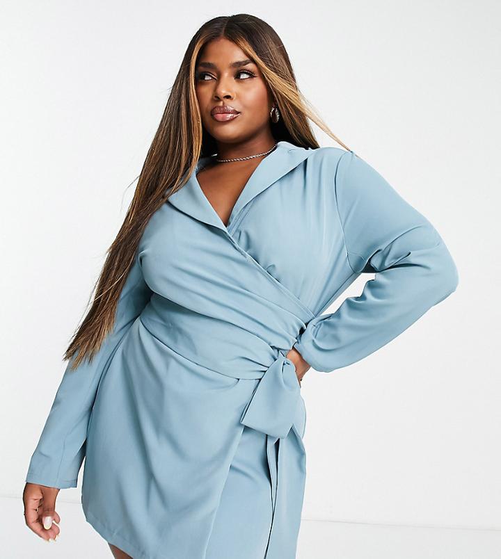 Public Desire Curve X Kenza Drape Detail Blazer Dress With Belt In Petrol-blues