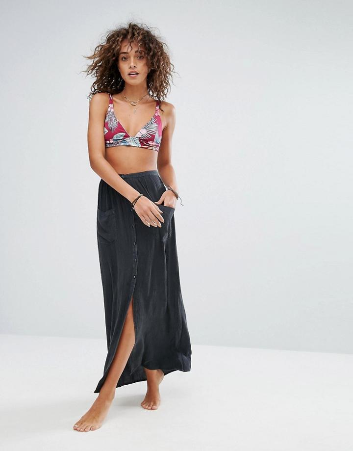 Billabong Button Down Maxi Beach Skirt - Black