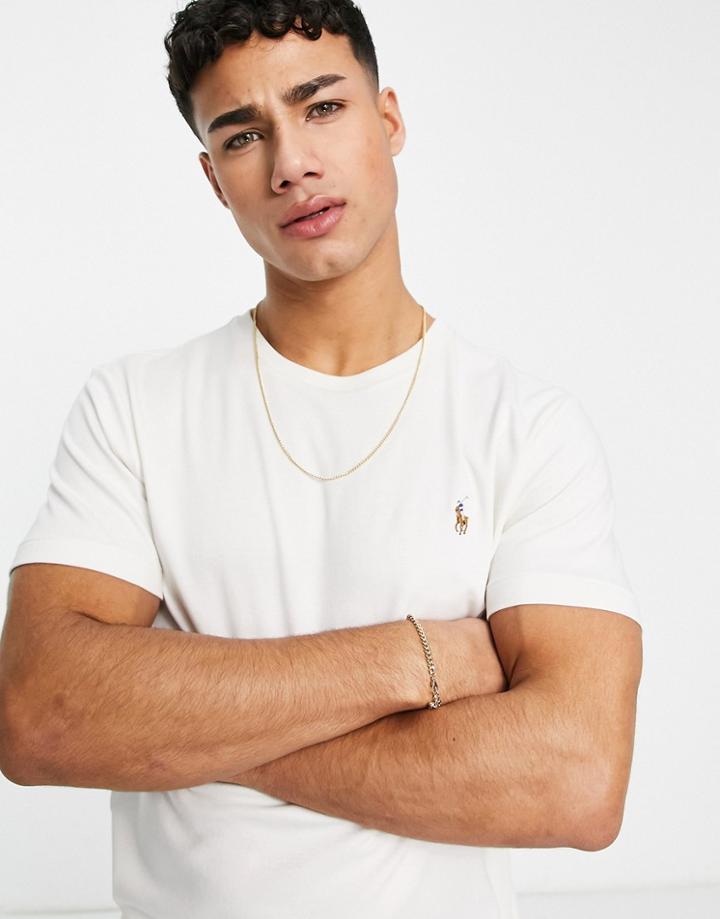 Polo Ralph Lauren Icon Logo Pima Cotton T-shirt In Cream-white