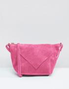 Asos Suede Cross Body Bag With V Flap - Pink