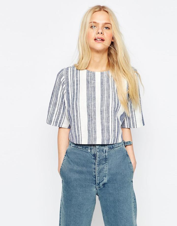 Asos Casual Linen Look Tee In Stripe - Multi