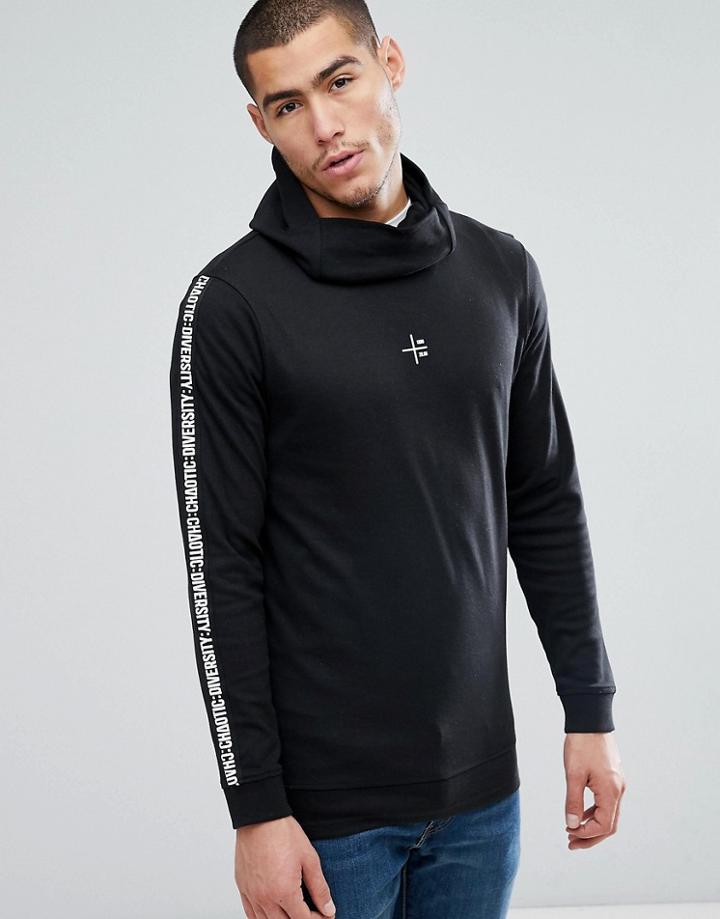 Jack & Jones Core Longline Hoodie With Streetwear Arm Print - Black